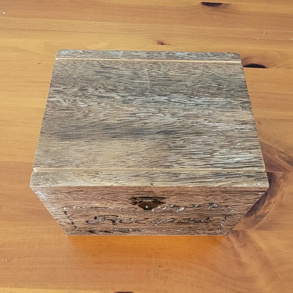 Rustic Hinged Wooden Recipe Box Folk Art Cutout Farmhouse